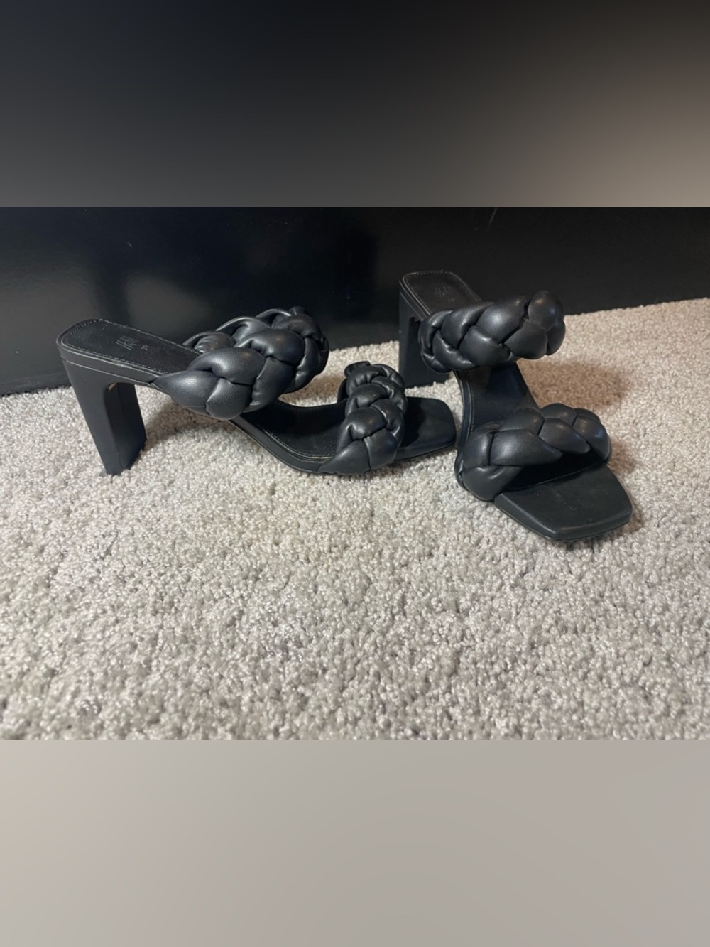 H&M Black Braided Double-Strap Block Heel Sandals